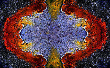 Quiet Burst-Pigment print on canvas embellished with acrylic paint, sand, and gold, copper & silver leaf