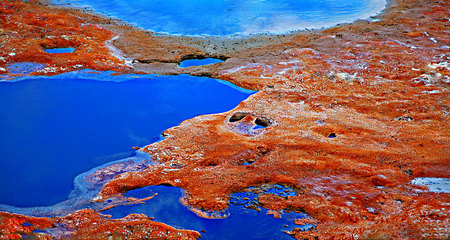 Verge-Pigment print on canvas embellished with acrylic paint, sand, and gold, copper & silver leaf